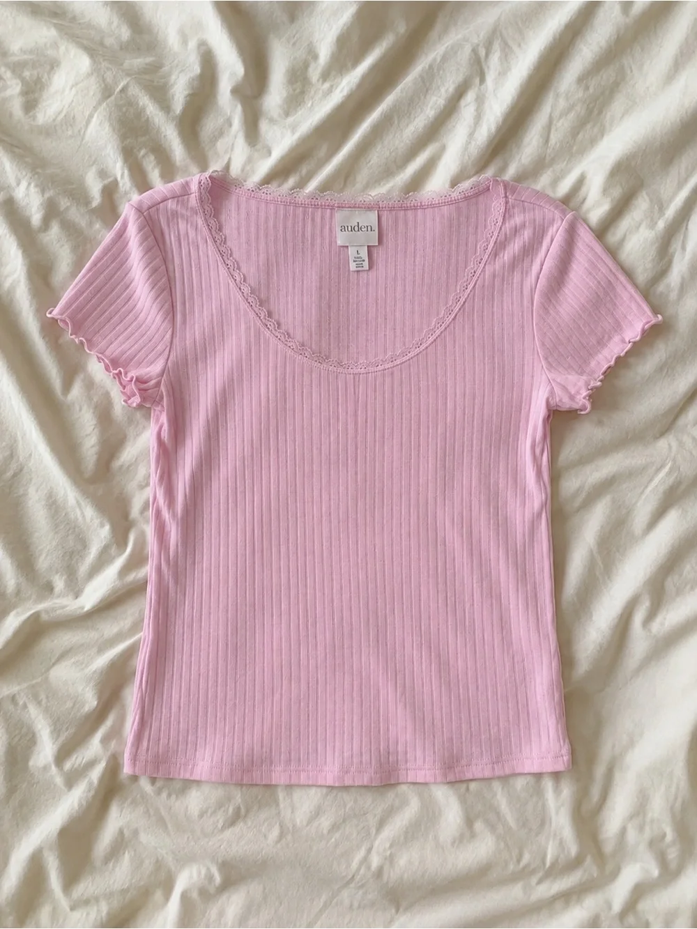 Auden Light Pink Ribbed Short Sleeve Top & Ruffle Hem Shorts Sleep Set Sz S NWT